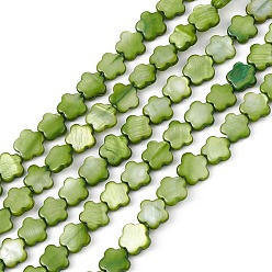 Vert Jaune Brins de perles d'eau douce naturelles teintes en coquillage, fleur, vert jaune, 8x8.5x3mm, Trou: 0.6mm, Environ 49 pcs/chapelet, 15.35'' (39 cm)