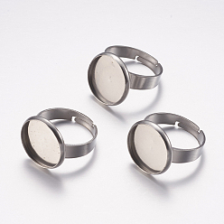 Color de Acero Inoxidable Componentes de anillos de dedo de acero inoxidable ajustables 304, fornituras base de anillo almohadilla, plano y redondo, color acero inoxidable, Bandeja: 14 mm, 17 mm