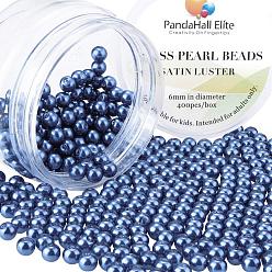 Bleu Ardoise Foncé Pandahall elite 6 mm perles de verre bleu marine violet minuscule lustre satiné perles rondes en vrac pour la fabrication de bijoux, environ 400 pcs / boîte, bleu ardoise foncé, 6mm, Trou: 1.2~1.5mm, environ 400 pcs / boîte