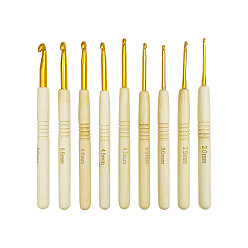 BlanchedAlmond Agujas de ganchillo de aluminio agujas, con mango de bambú, para trenzar herramientas de ganchillo, almendra blanqueada, 135x10 mm, pin: 2~6 mm, 9 PC / sistema