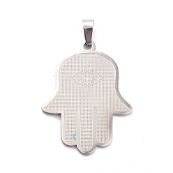 Stainless Steel Color 304 Stainless Steel Pendants, Hamsa Hand/Hand of Miriam Charm, Stainless Steel Color, 37.5x29x1mm, Hole: 7x3.5mm