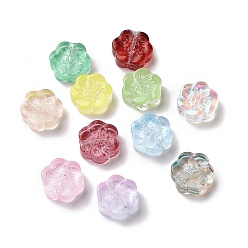 Mixed Color Transparent Spray Painted Glass Beads, Plum Blossom Flower, Mixed Color, 10x11x4mm, Hole: 1mm