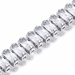 Clear Cubic Zirconia Classic Tennis Bracelet, Real Platinum Plated Brass Cubic Zirconia Link Chain Bracelet for Women, Nickel Free, Clear, 7-1/8 inch~7-1/2 inch(18~19cm)