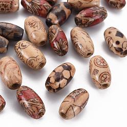Mixed Color Printed Wood Beads, Oval, Mixed Color, 14~15x8mm, Hole: 3mm, about 3030pcs/1000g