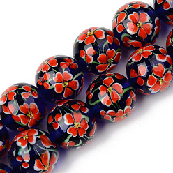 Rouge Orange Brins de perles à chalumeau manuels, fleur intérieure, ronde, rouge-orange, 19~20x19mm, Trou: 1.5mm, Environ 20 pcs/chapelet, 14.57 pouce (37 cm)