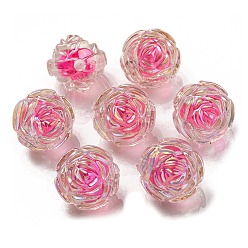 Rose Chaud Placage uv perles acryliques irisées arc-en-ciel, perle bicolore en perle, rose, rose chaud, 15.5x16x15mm, Trou: 3mm