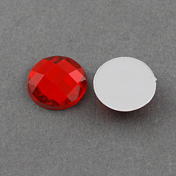 Red Acrylic Rhinestone Cabochons, Flat Back, Faceted, Half Round, Red, 12x4.5mm