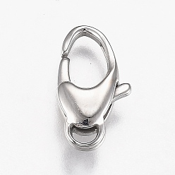 Stainless Steel Color Polished 316 Surgical Stainless Steel Lobster Claw Clasps, Stainless Steel Color, 14.5x8x4mm, Hole: 1.5x3mm