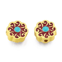 Mate Dorado Color Perlas de esmalte de la aleación, estilo mate, flor, color dorado mate, 10x10.5x5 mm, agujero: 1.6 mm