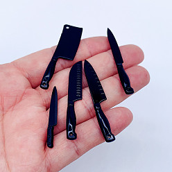 Electrophoresis Black Mini couteau en alliage, accessoires de maison de poupée cuisine micro paysage, faire semblant de décorations d'accessoires, électrophorèse noir, 36~56x5~13mm, 5 pièces / kit