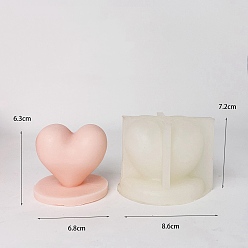 Blanc Moules à bougies en silicone de qualité alimentaire bricolage, moules de résine, pour la résine UV, fabrication de bijoux en résine époxy, cœur, blanc, 8.6x7.2 cm, Diamètre intérieur: 6.3x6.8 cm