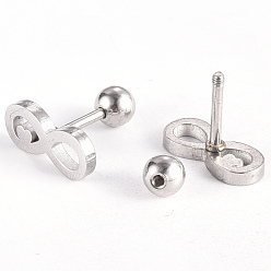 Stainless Steel Color 201 Stainless Steel Barbell Cartilage Earrings, Screw Back Earrings, with 304 Stainless Steel Pins, Infinity with Heart, Stainless Steel Color, 5x11x2mm, Pin: 1mm