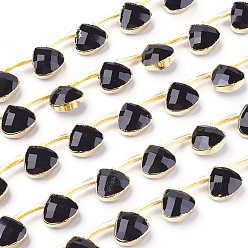 Black Opaque Glass Beads Strands, Top Drilled Beads, with Golden Tone Brass Findings, Pearl Luster Plated, Faceted, Teardrop, Black, 12x13x6mm, Hole: 1mm, about 10pcs/strand, 7.16 inch (18.2cm)