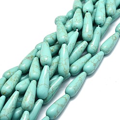 Turquoise Synthétique Perles synthétiques turquoise brins, goutte d'eau, 30x10mm, Trou: 1.4mm, Environ 13 pcs/chapelet, 15.75'' (40 cm)