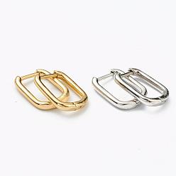 Mixed Color Brass Huggie Hoop Earrings, Long-Lasting Plated, Rectangle, Mixed Color, 15.5x11.5x2mm, Pin: 1mm