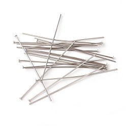 Stainless Steel Color 304 Stainless Steel Flat Head Pins, Stainless Steel Color, 40x0.6mm, 22 Gauge, Head: 1.5mm