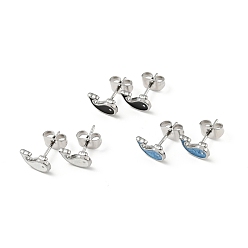 Mixed Color Enamel Dolphin Stud Earrings with 316 Surgical Stainless Steel Pins, Stainless Steel Color Plated 304 Stainless Steel Jewelry for Women, Mixed Color, 6x8mm, Pin: 0.8mm