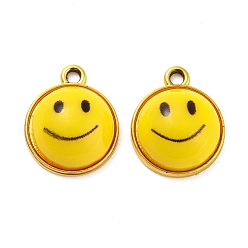 Golden Alloy Resin Pendants, Smiling Face Charms, Lead Free & Cadmium Free, Golden, 16x14.5x12mm, Hole: 1.8mm