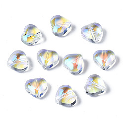 Clear AB Transparent Glass Beads, AB Color Plated, Heart, Clear AB, 7.5x8x4.5mm, Hole: 0.9mm
