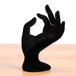 Negro Ok soportes de exhibición de joyería de terciopelo en forma de mano, Expositor de joyas para almacenamiento de anillos y pulseras., negro, 10x16 cm