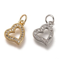 Mixed Color Brass Micro Pave Clear Cubic Zirconia Charms, Cadmium Free & Lead Free, Long-Lasting Plated, Heart, Mixed Color, 9x12x2mm, Hole: 3mm