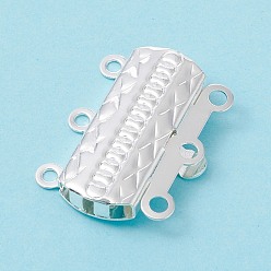 Silver 304 Stainless Steel Box Clasps, Multi-Strand Clasps, 3-Strands, 6-Holes, Rectangle with Flower, Silver, 19.8x15x3mm, Hole: 1.6mm