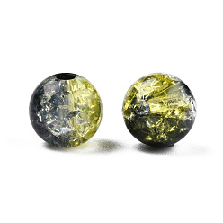 Yellow Transparent Crackle Acrylic Beads, Round, Yellow, 10mm, Hole: 2mm, about 943pc/500g