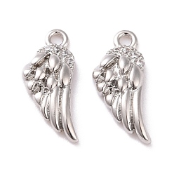 Platinum Brass Micro Pave Clear Cubic Zirconia Charms, Cadmium Free & Lead Free, Wing, Platinum, 14x6x2mm, Hole: 1.2mm