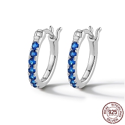 Blue Rhodium Plated 925 Sterling Silver Hoop Earring for Women, Platinum, Blue, 12mm