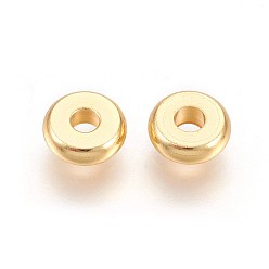 Chapado en Oro Real de 24K 304 de acero inoxidable perlas espaciadoras, plano y redondo, real 24 k chapado en oro, 6x2 mm, agujero: 1.8 mm