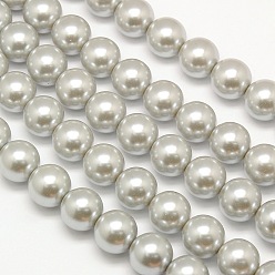 Gris Clair Brins de perles rondes en verre teinté écologique, Grade a, cordon en coton fileté, gainsboro, 14mm, Trou: 0.7~1.1mm, Environ 30 pcs/chapelet, 15 pouce