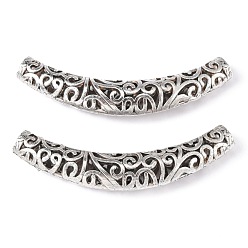 Antique Silver Tibetan Style Alloy Hollow Beads, Curved Tube Noodle Beads, Curved Tube, Cadmium Free & Lead Free, Antique Silver,  64x12x9.5mm, Hole: 5.5mm