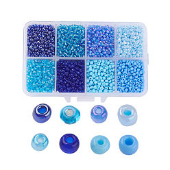 Azul 1 caja 8/0 cuentas de semillas de vidrio redondas cuentas espaciadoras sueltas, azul, 3 mm, agujero: 1 mm, sobre 4200 unidades / caja