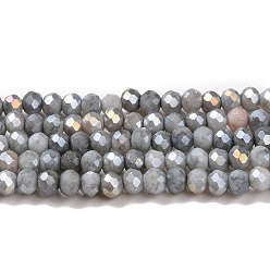 Gray Faceted Electroplated Glass Beads Strands, AB Color Plated, Rondelle, Gray, 4x3mm, Hole: 0.9mm, about 112pcs/strand, 16.14''(41cm)