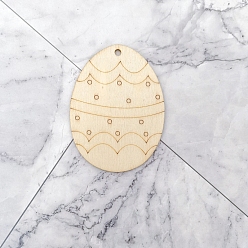 Polka Dot 10piezas de artesanía de madera con forma de huevo con tema de Pascua, recortes de madera sin terminar, con cuerda de cáñamo, lunares, huevo: 8x6cm