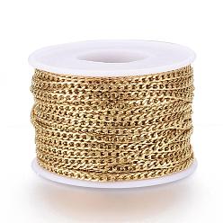 Golden 304 Stainless Steel Curb Chains, Unwelded, with Spool, Faceted, Golden, 5x3x0.8mm, about 82.02 Feet(25m)/roll