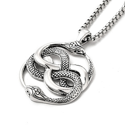 Antique Silver Alloy Snake Pandant Necklace with Stainless Steel Box Chains, Gothic Jewelry for Men Women, Antique Silver, 23.62 inch(60cm)