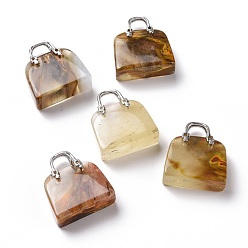 Tigerskin Glass Synthetic Tigerskin Glass Brass Pendants, Platinum, Bag, 27.5x25x10mm, Hole: 6mm