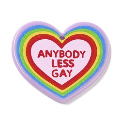 Coloré Pendentifs acryliques, coeur avec mot quelqu'un de moins gay, fierté de couleur arc-en-ciel, colorées, 31x35.5x2.5mm, Trou: 1.6mm