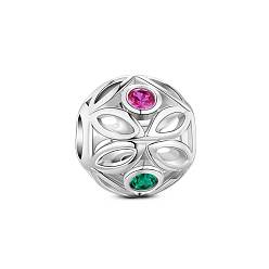 Platinum TINYSAND Rondelle Rhodium Plated 925 Sterling Silver Lucky Clover Charm European Beads, Colorful CZ Charm, Large Hole Beads, Platinum, 12.1x11.44x12.3mm, Hole: 4.59mm