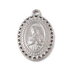 Stainless Steel Color 304 Stainless Steel Pendants, Oval with Virgin Mary Charm, Stainless Steel Color, 20.5x13x2mm, Hole: 2mm