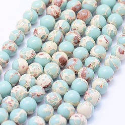 Aigue-marine Brins de perles de jaspe impérial synthétiques, ronde, aigue-marine, 8~8.5mm, Trou: 1mm, Environ 49 pcs/chapelet, 15.7 pouce (40 cm)