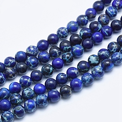 Azul Oscuro Hilos de cuentas de jaspe imperial natural, teñido, rondo, azul oscuro, 8 mm, agujero: 1 mm, sobre 49 unidades / cadena, 15.7 pulgada