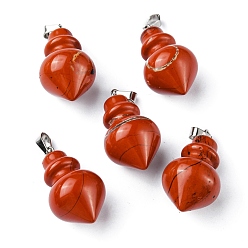 Red Jasper Natural Red Jasper Pendants, Pointed Bottle Charms, with Platinum Plated Iron Snap on Bails, 32.5~35x16~17mm, Hole: 3x5.5mm