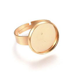 Oro Componentes de anillos de dedo de acero inoxidable ajustables 201, fornituras base de anillo almohadilla, plano y redondo, dorado, tamaño de 7, 17 mm, Bandeja: 14 mm