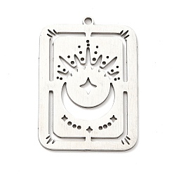 Stainless Steel Color 201 Stainless Steel Pendants, Rectangle with Star and Moon, Stainless Steel Color, 31.5x22.5x1mm, Hole: 1.6mm