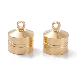 Real 24K Gold Plated Brass Cord Ends, End Caps, Long-Lasting Plated, Column with Loop, Real 24K Gold Plated, 14x11.5mm, Hole: 2mm, Inner Diameter: 10mm