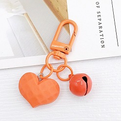 Coral Acrylic Pendants Keychain, with Spray Painted Alloy Findings, Heart & Bell, Coral, 6cm