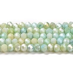 Yellow Green Faceted Electroplated Glass Beads Strands, AB Color Plated, Rondelle, Yellow Green, 4x3mm, Hole: 0.9mm, about 112pcs/strand, 16.14''(41cm)
