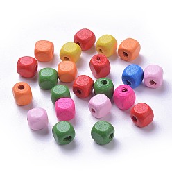 Mixed Color Dyed Natural Wood Beads, Cube, Mixed Color, 8x8x8mm, Hole: 3mm, about 2380pcs/500g